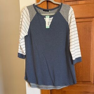 Pink Clover Stitch Fix Blue and White Striped Raglan Sleeve Top